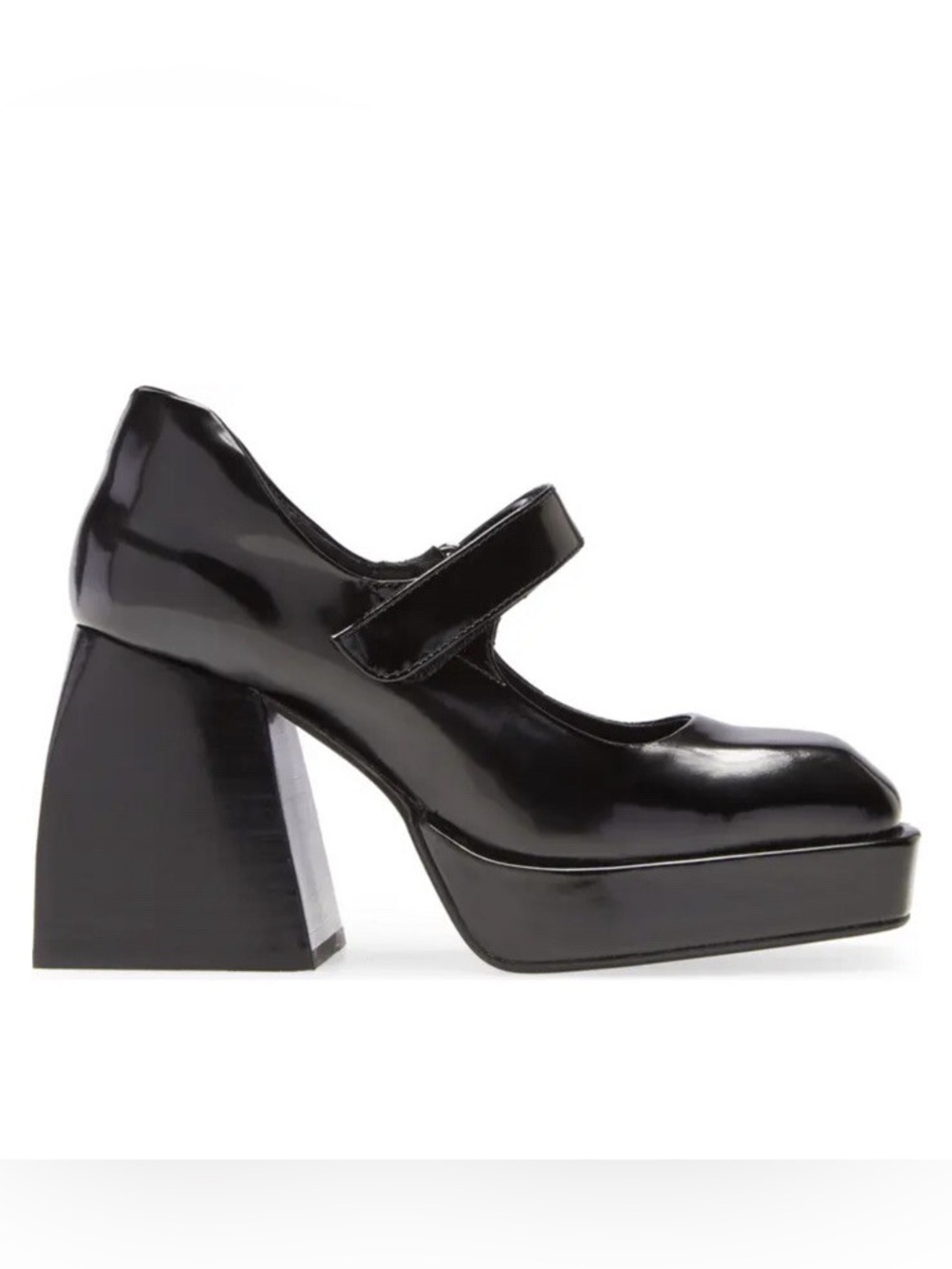 JEFFREY CAMPBELL Reine Mary Jane Chunky patent Block Heel platform 7 black